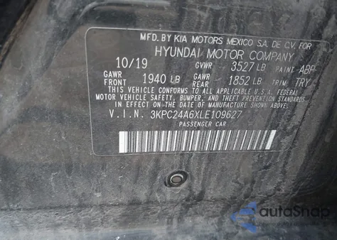 2020 Hyundai Accent Se from USA, damaged, VIN 3KPC24A6XLE109627
